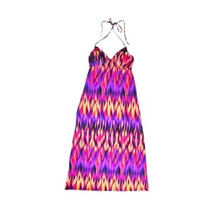 City Triangles Vibrant Colorful Halter Tie Maxi Dress Stretchy Slinky Black Pink